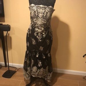 Black/gold lace long dress